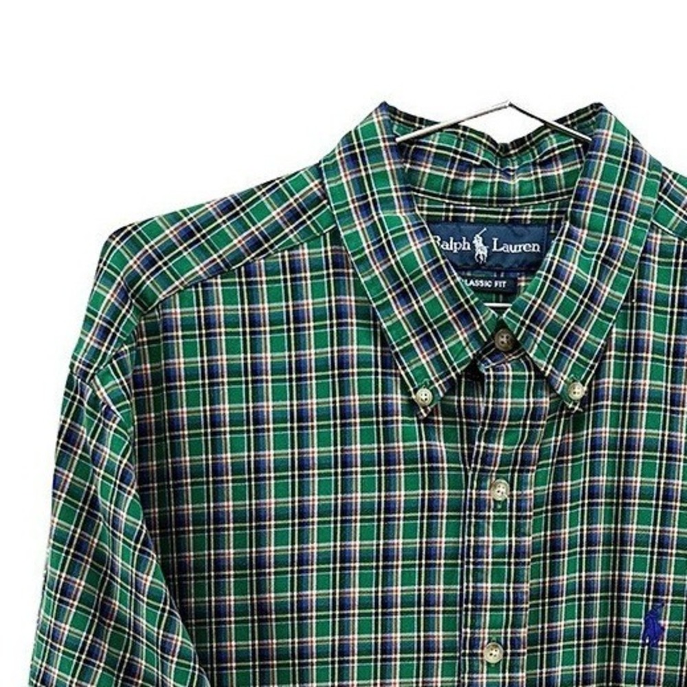 RALPH LAUREN Classic Fit Plaid Button Down Shirt • XL • green, navy, red